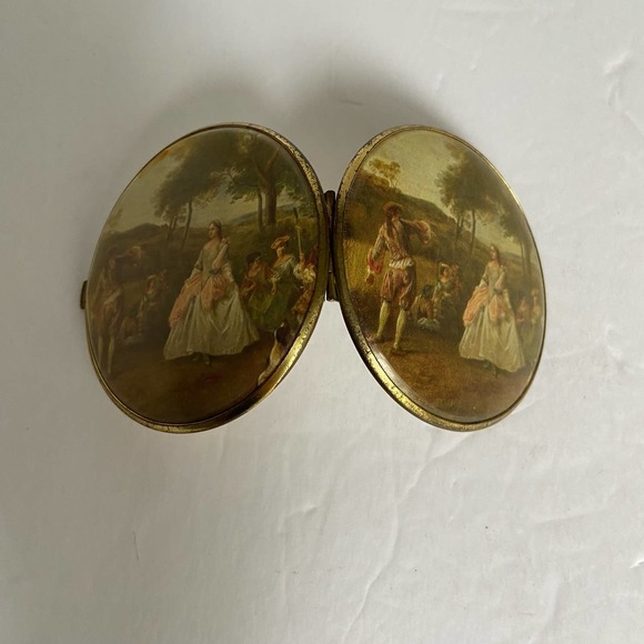 Vintage Dual Mirror Compact Gold Made in West Germany Victorian - Picture 3 of 7